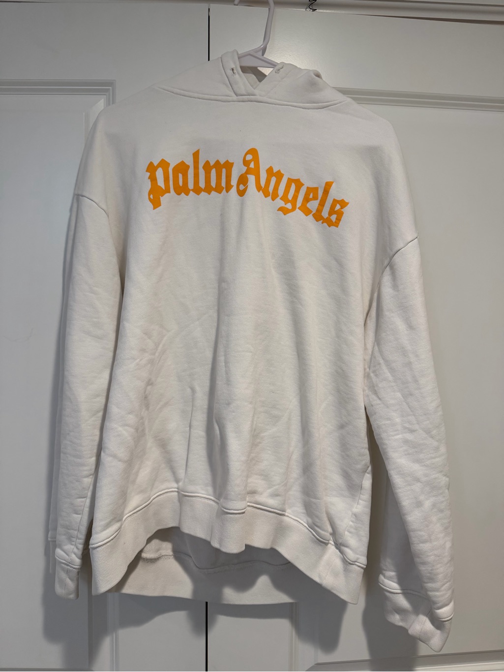 Palm Angels White Hoodie With Yellow Logo